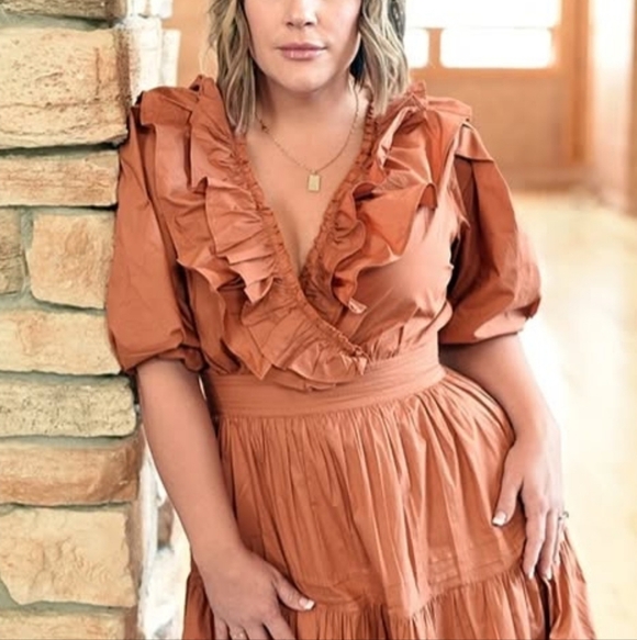 Ivy City Co Terracotta Orange Midi Dress - Picture 2 of 7